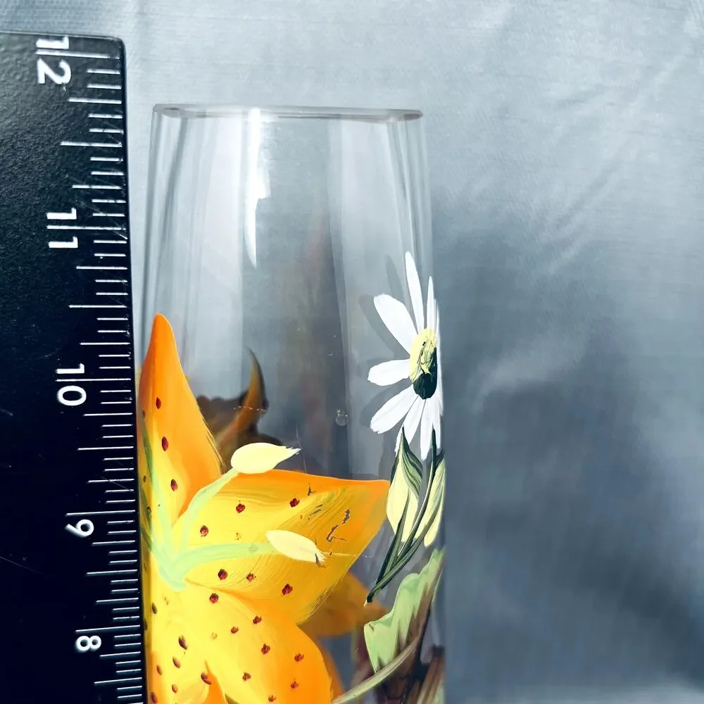 Hand painted Flower Art Glass Vase Fall Leaves Thanksgiving Halloween Home Decor